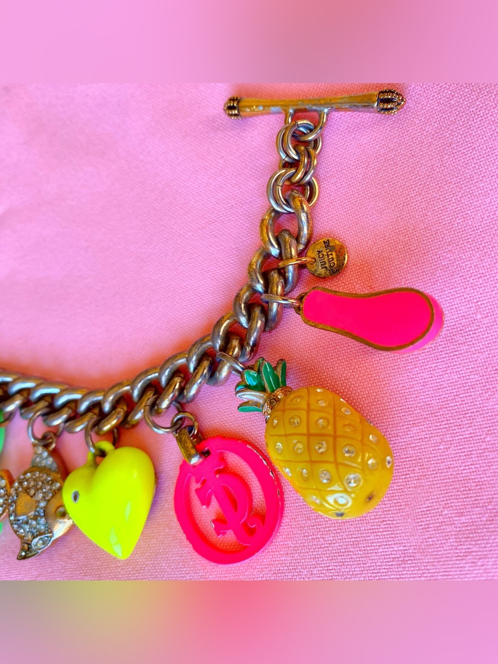 Juicy Couture Bracelet Charm Neon Tropical Beach Hawaii Palmtree Hotpink Miami - Picture 6 of 10